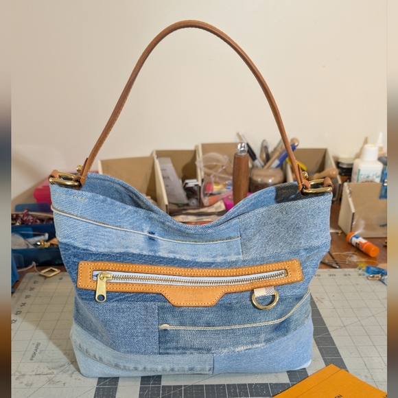 🍒SOLD🍒Upcycled Denim Bag Made w Authentic Louis Vuitton Materials - Picture 2 of 16